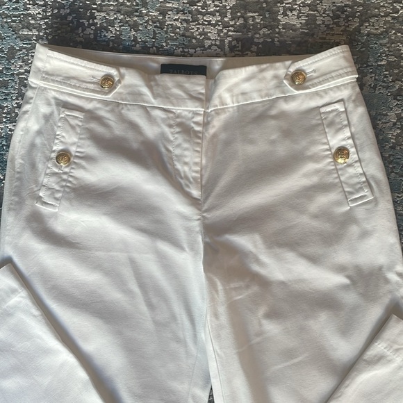 Talbots Summer White with Gold T Buttons Ankle Length Cotton Pants Size 2 - Picture 6 of 13